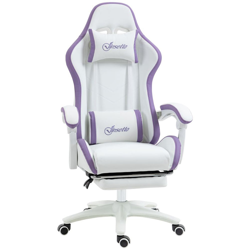 Adjustable Height Gaming Chair with Headrest & Lumbar Support - White/Purple