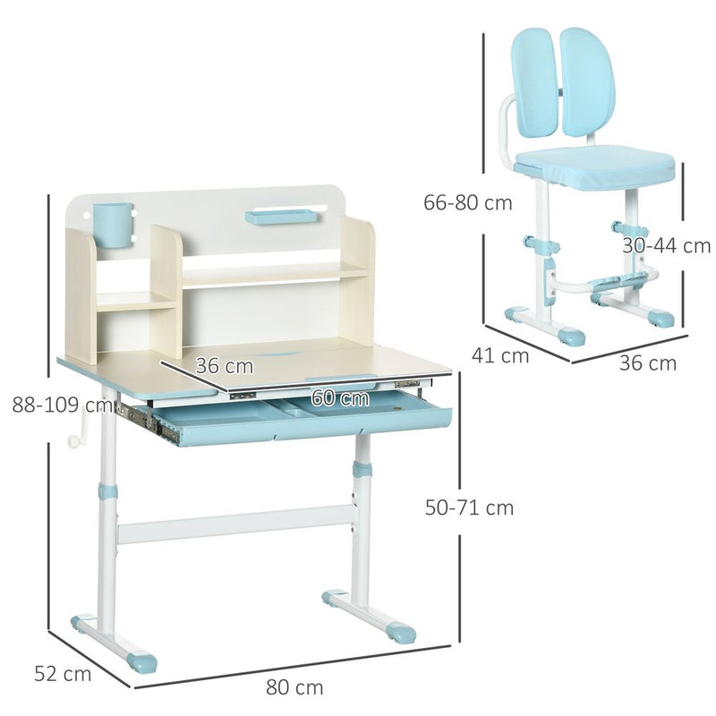 Height Adjustable Kids Desk and Chair Set - Blue