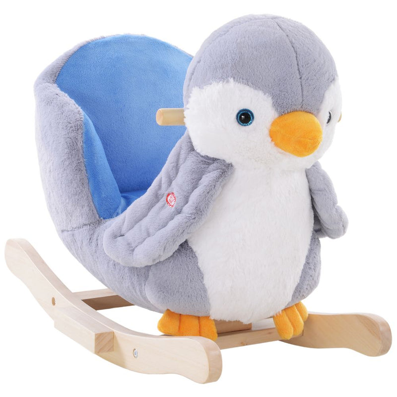 Animal Baby Rocking Horse Penguin Plush Musical Button With 32 Songs Wood