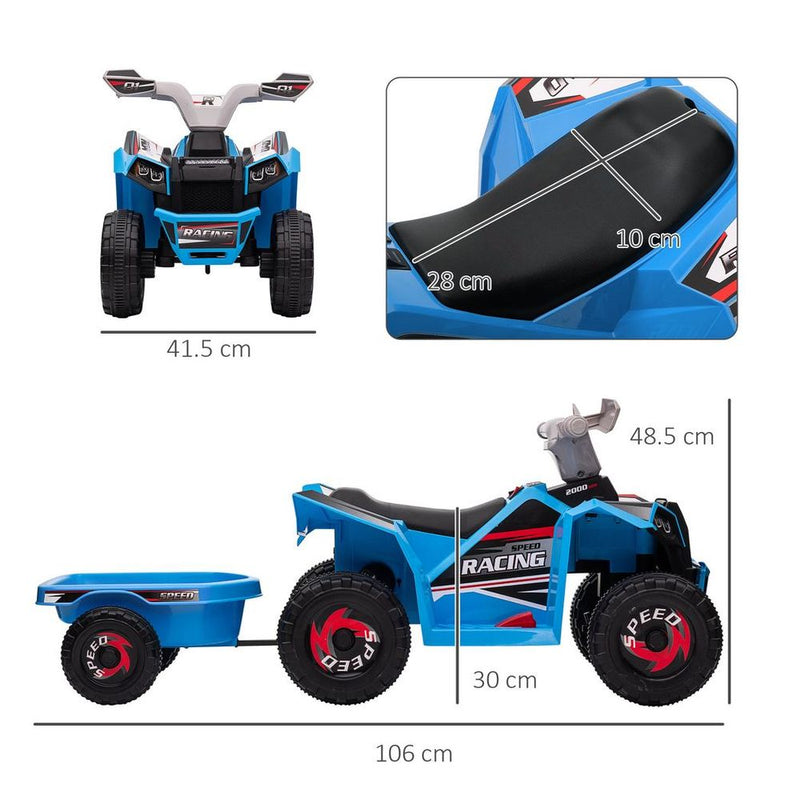 Electric Quad Bike, 6V Kids Ride-On ATV with Back Trailer - Blue