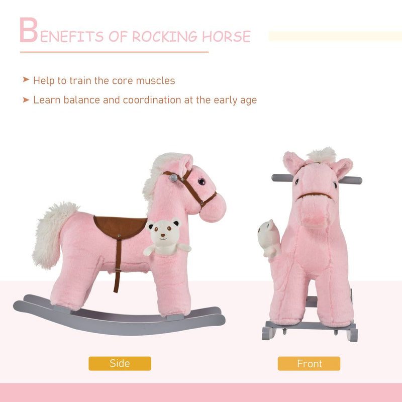 Kids Plush Ride-On Rocking Horse with Plush Toy Sound Handle Grip