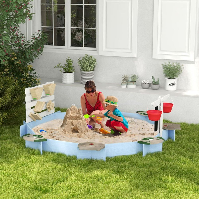 Outdoor Wooden Sandpit Playset with Six Seats and Water Fun