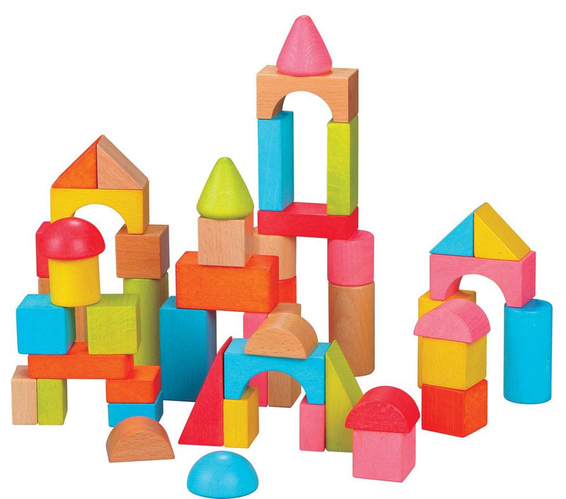 50-Piece Wooden Building Blocks Set - Colorful Shapes & Sizes - Educational