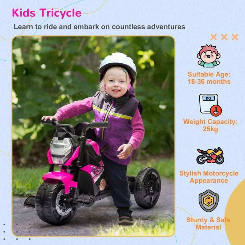 3 in 1 Baby Trike with Headlights, Music, Horn - Pink