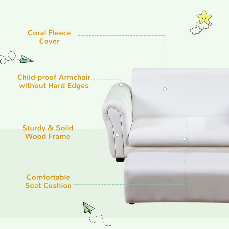 Kids Childrens Sofa Set 2 Seater Seat Furniture Armchair Boys Girls With Footstool