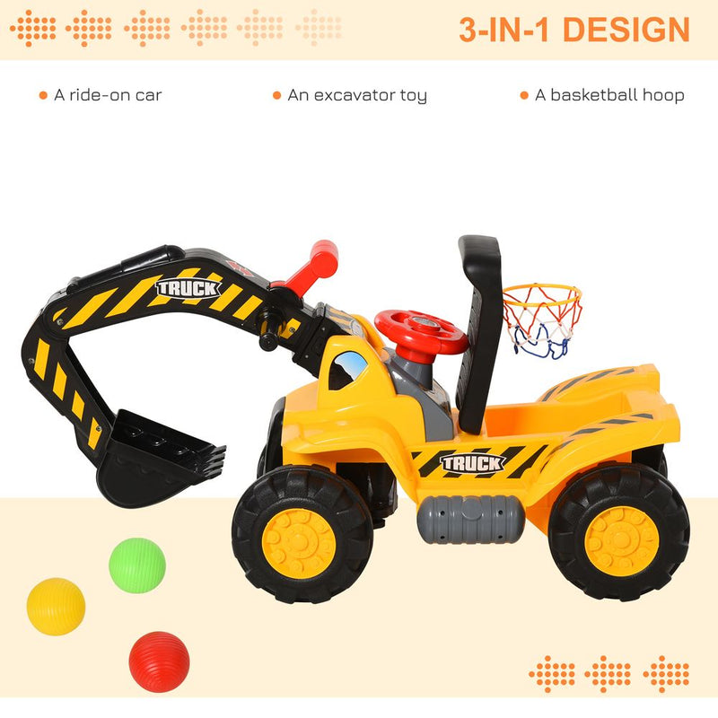 3-In-1 Kids Ride-On Tractor Scooter With Storage Basketball Net 3-8 Yrs