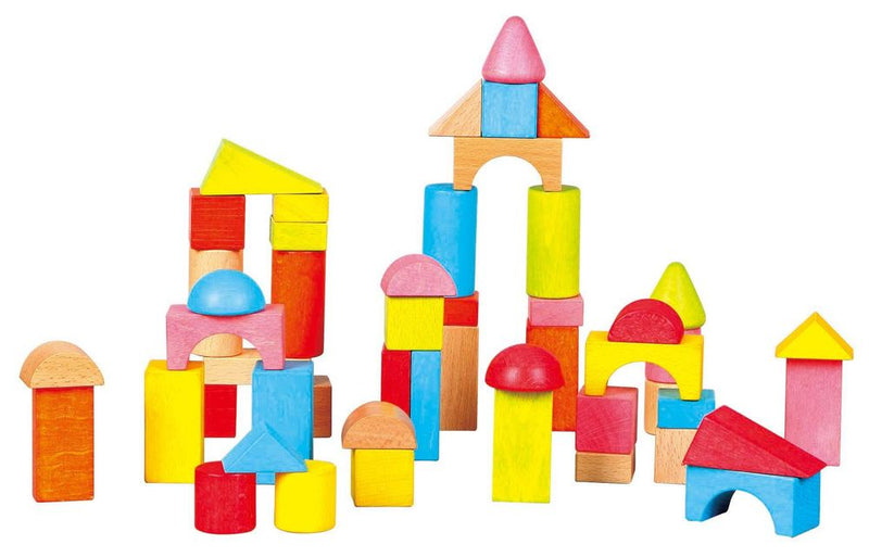 50-Piece Wooden Building Blocks Set - Colorful Shapes & Sizes - Educational