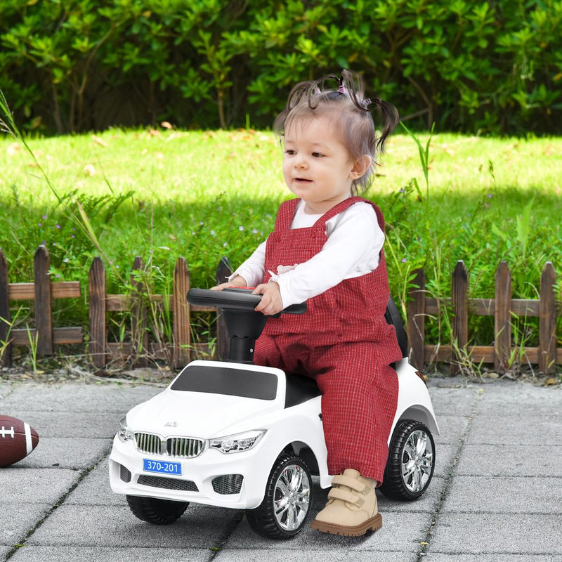 Toddler Ride-On Car Slider with Music, Lights & Under-Seat Storage - White