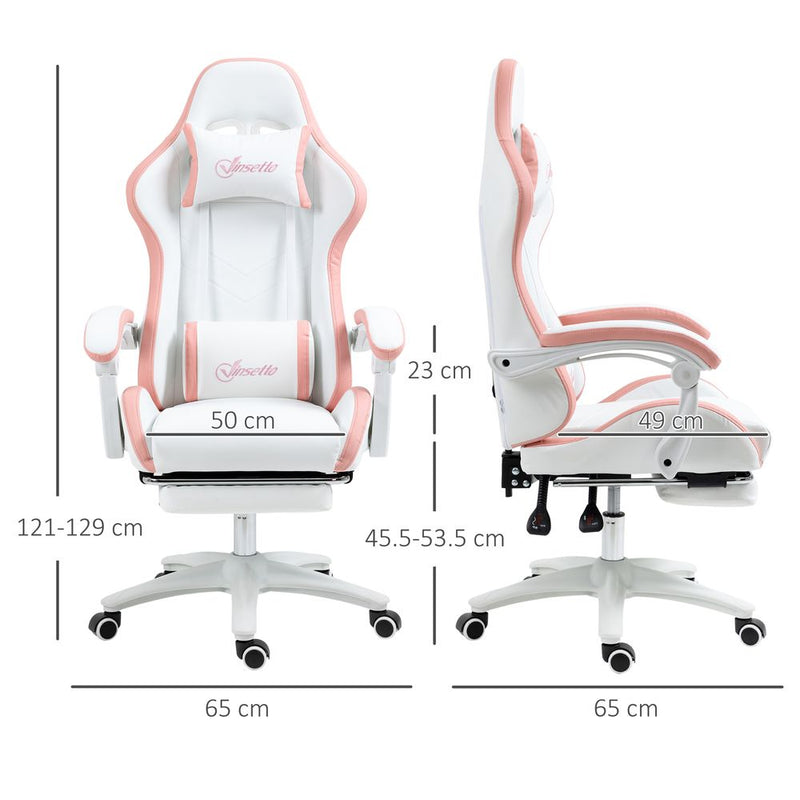 360° Swivel Gaming Chair with Adjustable Lumbar Support - White/Pink