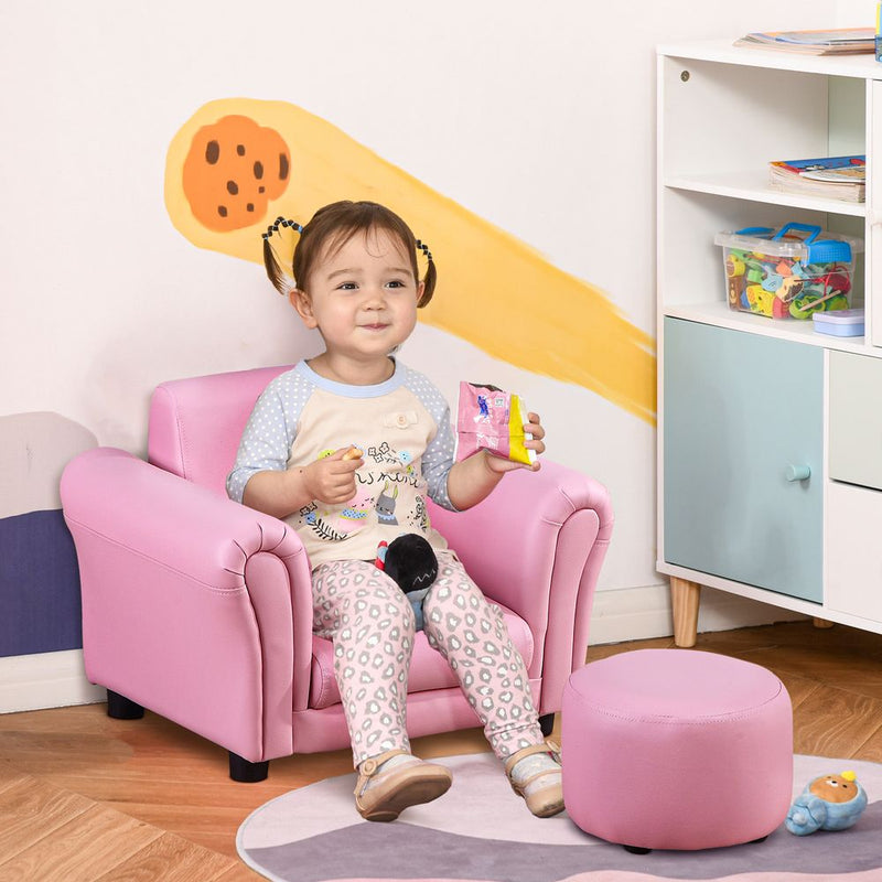 Kids Sofa Children Chair Seat Armchair with Footstool Playroom Bedroom Pink