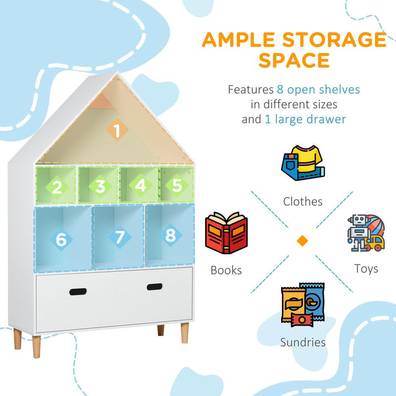 Kids Bookshelf Chest with Drawer Cubes Baby Toy Wood Organizer White