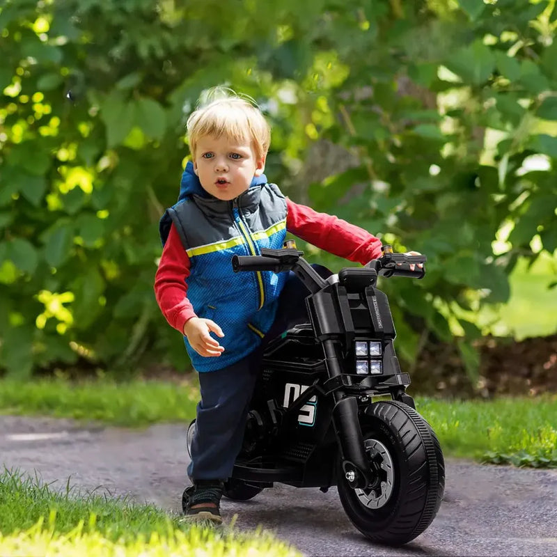 6V Kids Electric Motorbike With Training Wheels, for 3-5 Years - Black