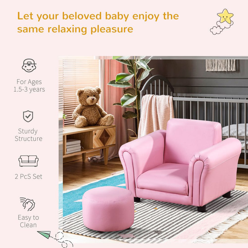 Kids Sofa Children Chair Seat Armchair with Footstool Playroom Bedroom Pink