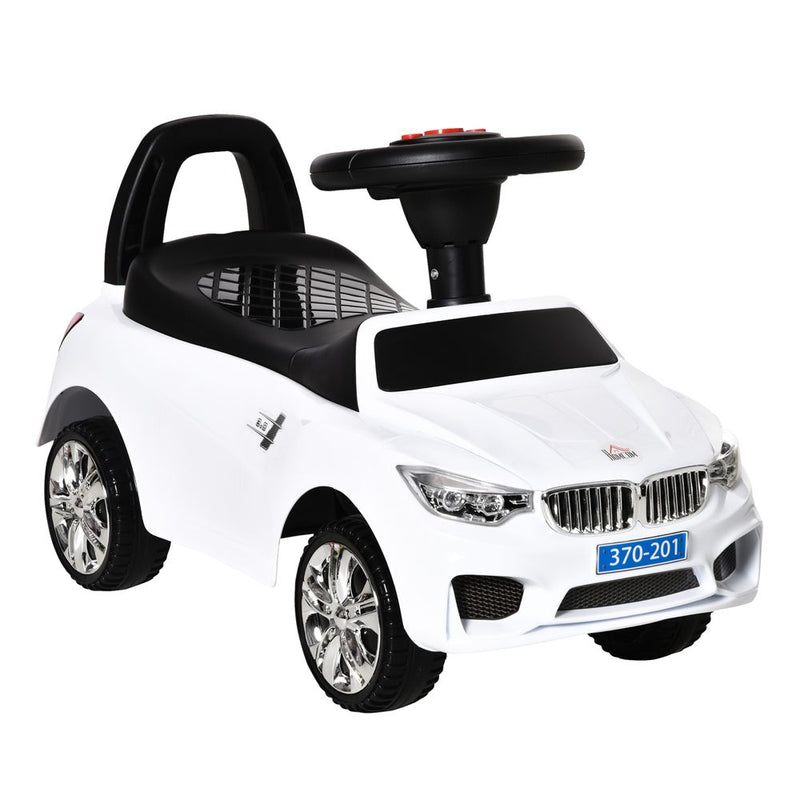 Toddler Ride-On Car Slider with Music, Lights & Under-Seat Storage - White