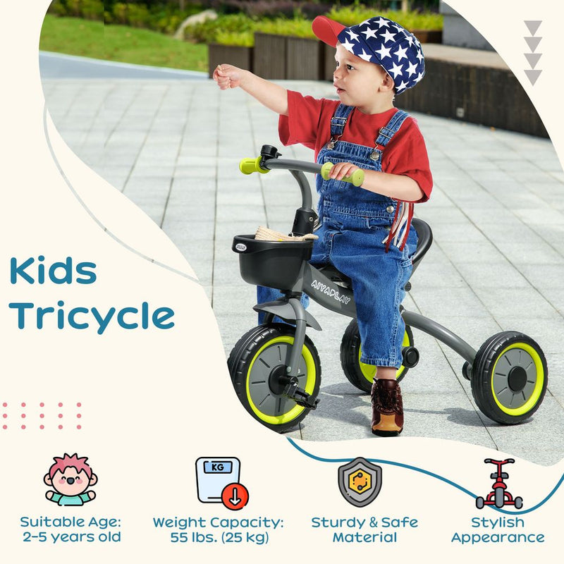 Trike with Adjustable Seat Basket Kids Tricycle for 2-5 Years Old Black