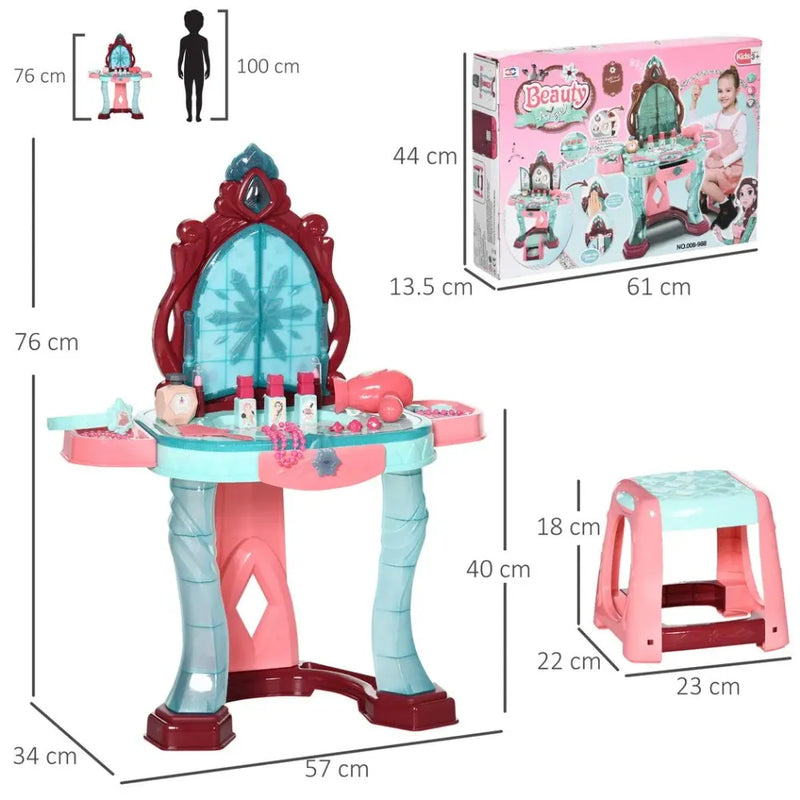 Kids Dressing Table with Magical Princess Mirror Light and Music 31 Piece