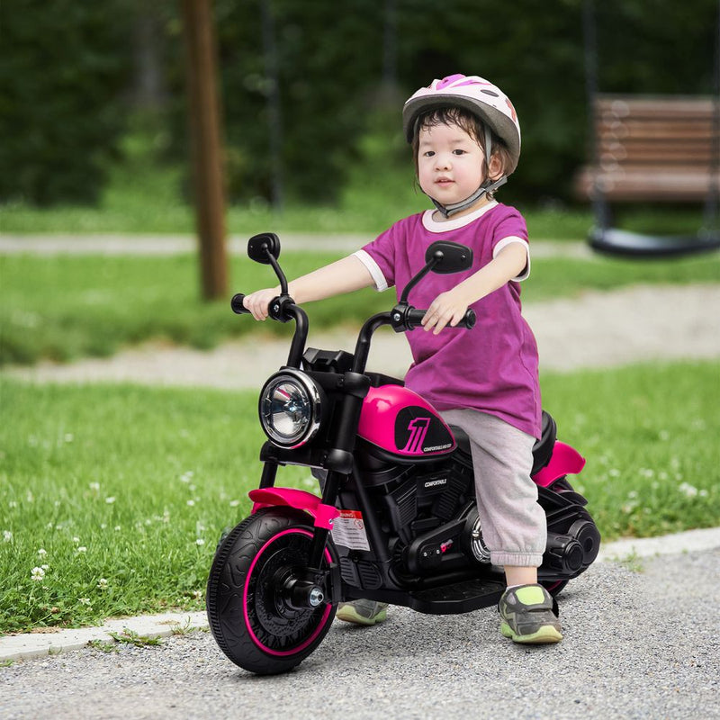 6V Electric Motorbike With Training Wheels, One-Button Start, Headlight - Pink