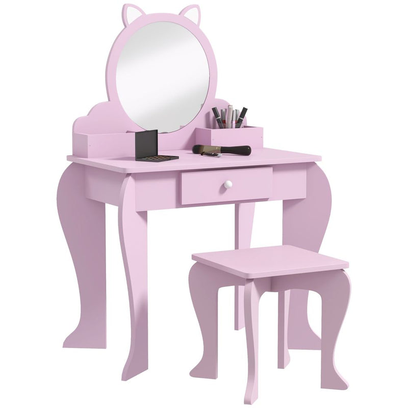 Kids Dressing Table Cat Design with Mirror Stool