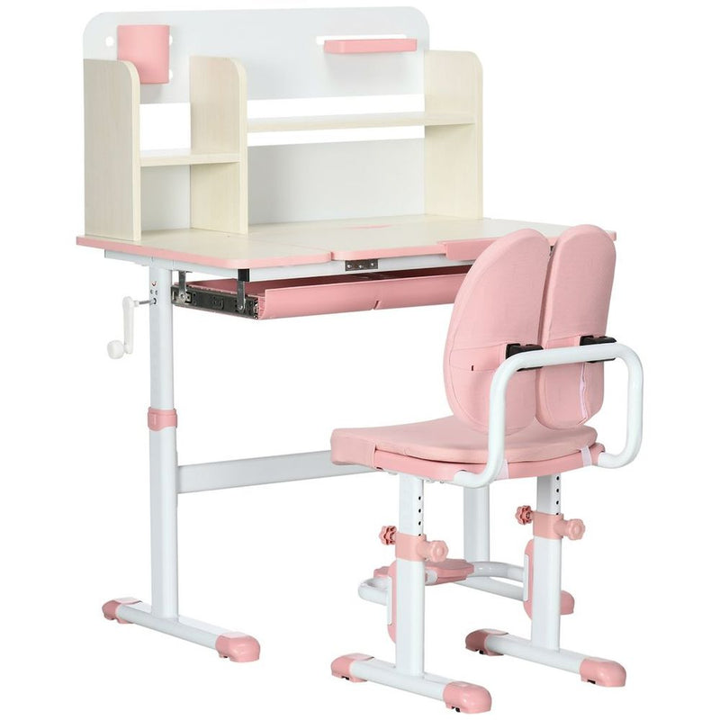 Children's Height Adjustable Study Desk and Chair - Pink with Storage