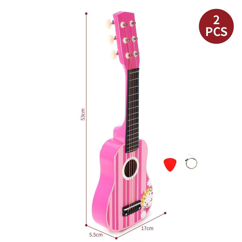 Wooden Pink Stripe Striped Pink Princess Guitar Children Girls Instrument