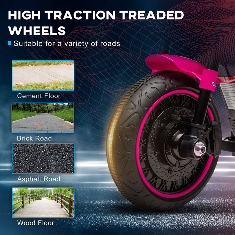 6V Electric Motorbike With Training Wheels, One-Button Start, Headlight - Pink