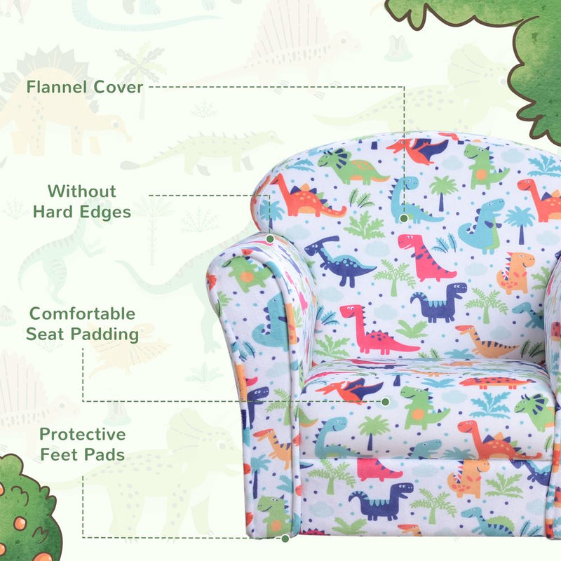 Comfy Cozy Toddler Dinosaur Armchair - Sturdy Wood Frame - Plush Padding