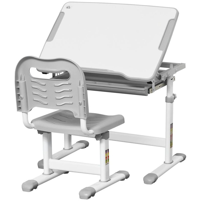 Kids Desk and Chair Set Adjustable Tiltable With Drawer, Pen Slot, Hook