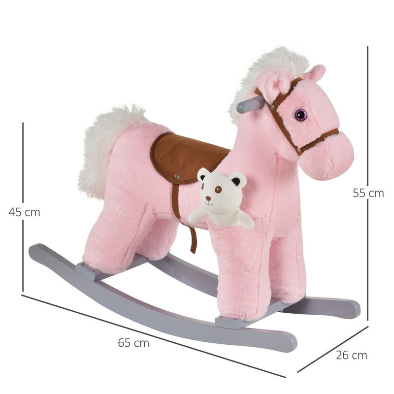 Kids Plush Ride-On Rocking Horse with Plush Toy Sound Handle Grip