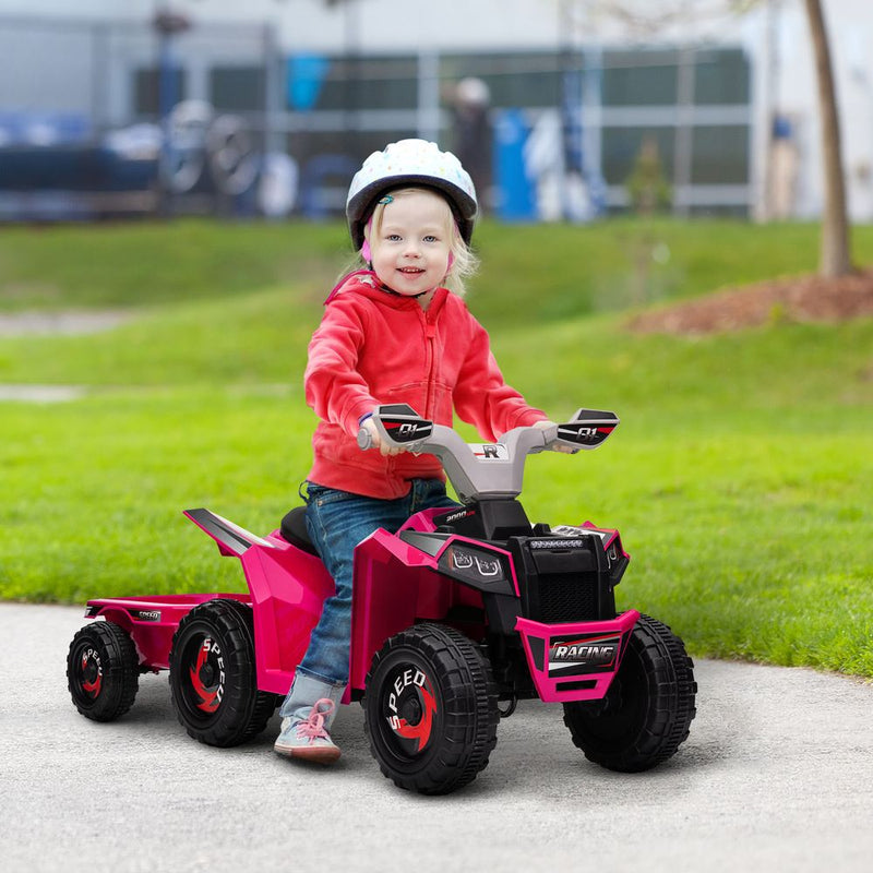 Electric Quad Bike, 6V Kids Ride On ATV With Back Trailer for - Pink