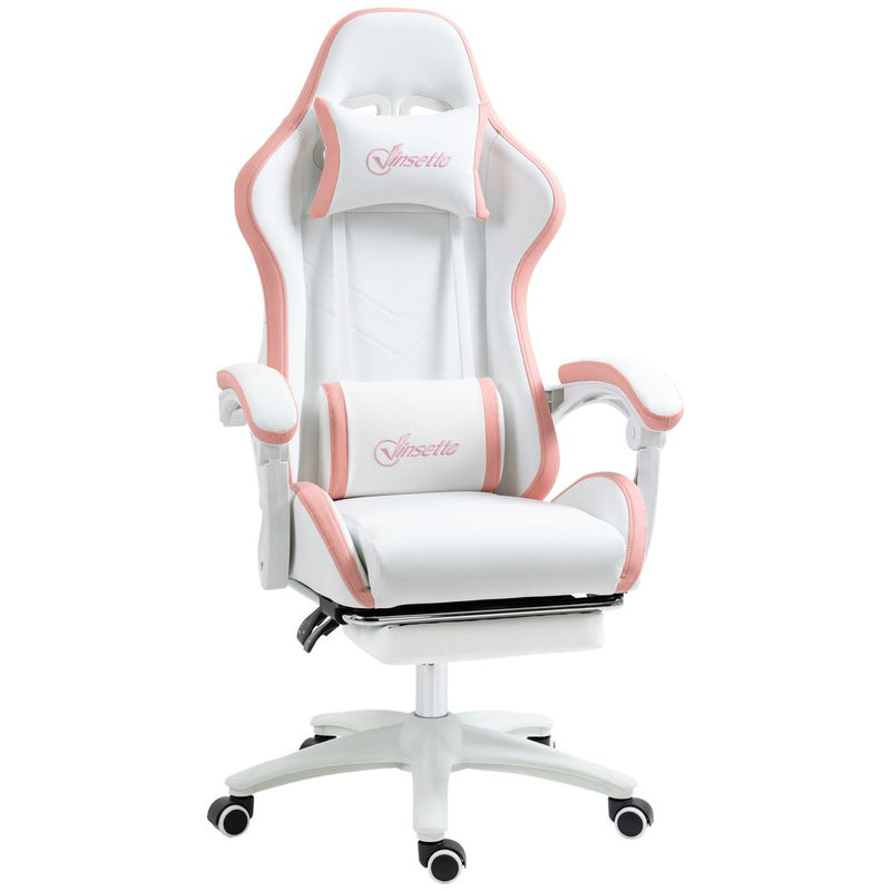 360° Swivel Gaming Chair with Adjustable Lumbar Support - White/Pink